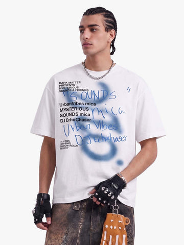 Washed Graffiti Text Print Spray Effect T-Shirt - 2614