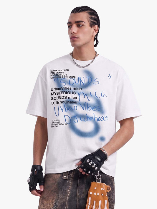 Washed Graffiti Text Print Spray Effect T-Shirt - 2614