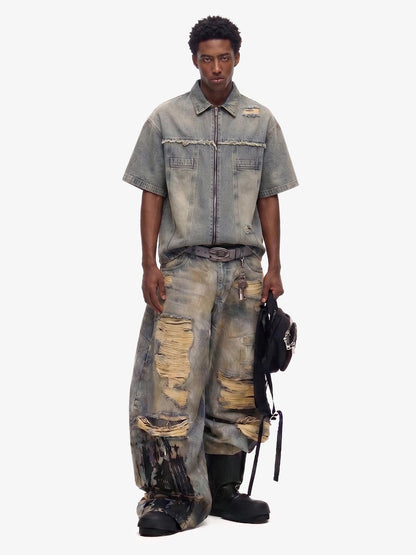 Ripped Denim Distressed Suit - 2460