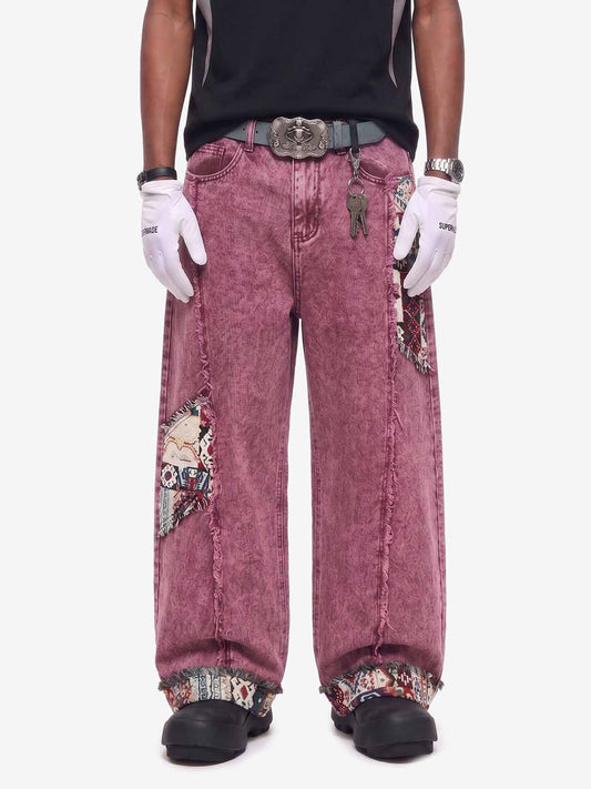 Boho Tapestry Patch Denim Jeans