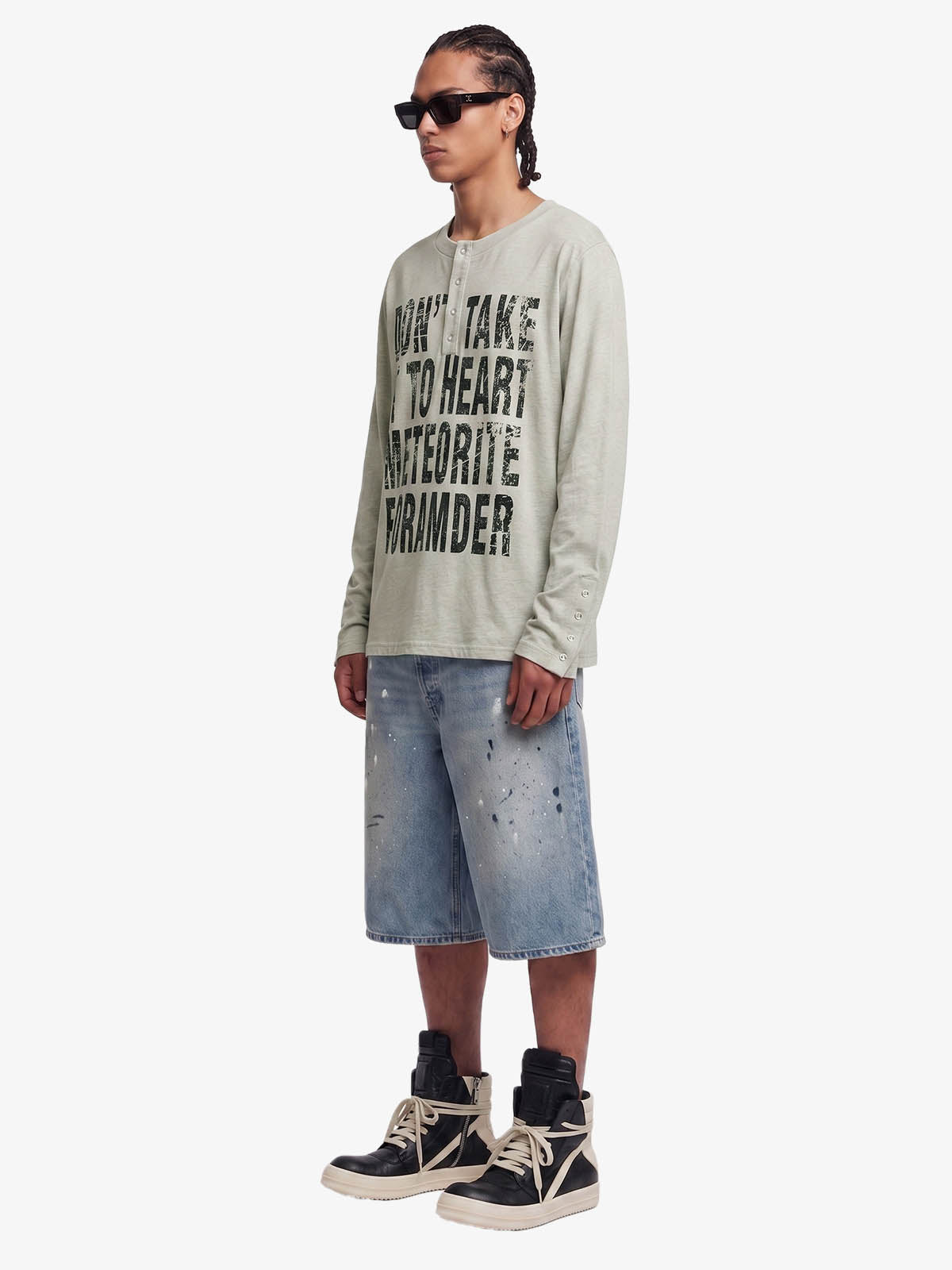 Vintage Grunge Text Print Henley Long Sleeve T-Shirt 