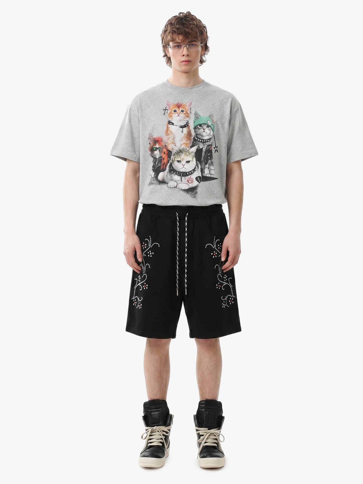 Rhinestone Graphic Knit Shorts 