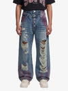 Double-Waist Distressed Wide-Leg Jeans 