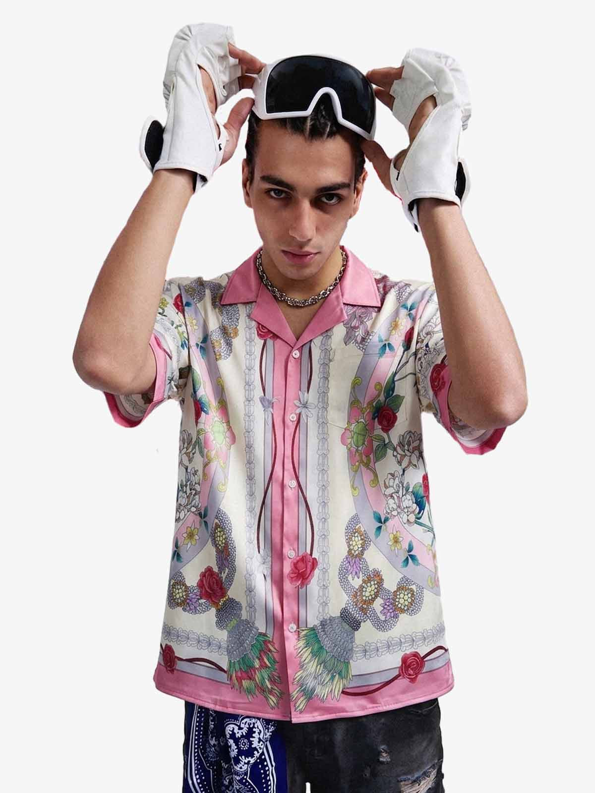 Baroque Floral Satin Cuban Shirt 