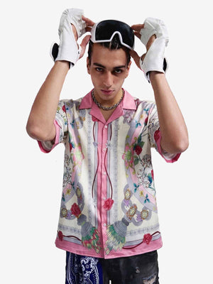 Baroque Floral Satin Cuban Shirt 