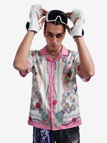 Baroque Floral Satin Cuban Shirt 