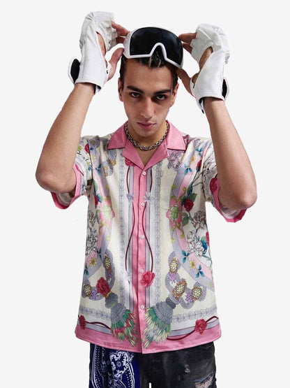 Baroque Floral Satin Cuban Shirt 