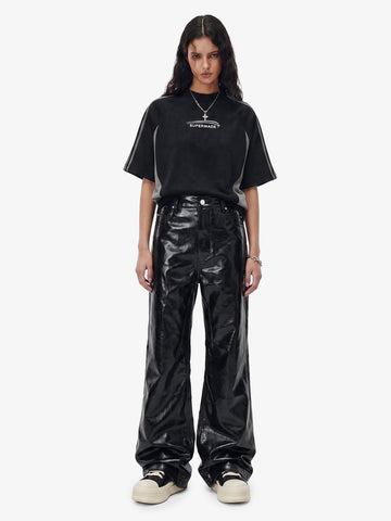 Thesupermade Glossy Patent Leather Flare Pants - 2396