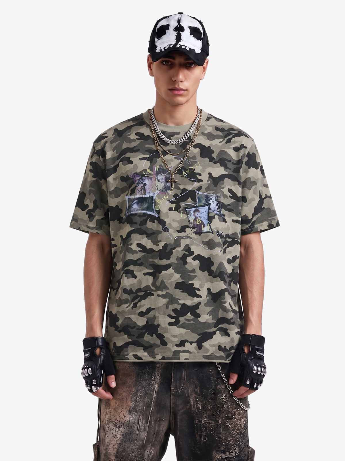 Camo Photo Collage Graphic T Shirt