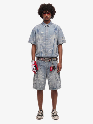 Washed Black Branch Print Deconstructed Denim Set