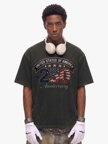 Rhinestone 250 Ripped Washed T-Shirt