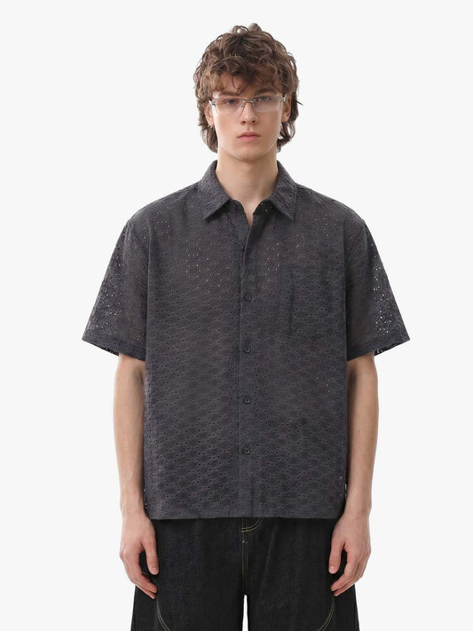 Perforated Acid-Wash Short Sleeve Shirt 