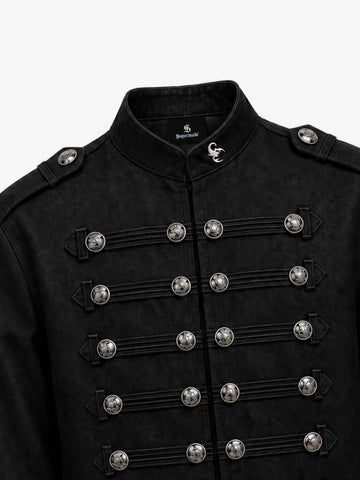 Vintage Silver Button Military Denim Jacket - 2642