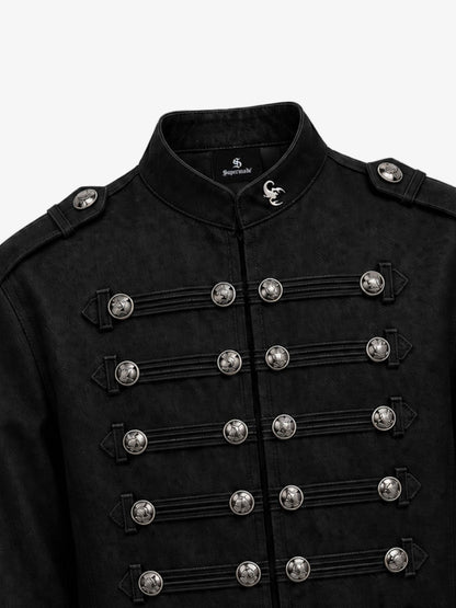 Vintage Silver Button Military Denim Jacket - 2642
