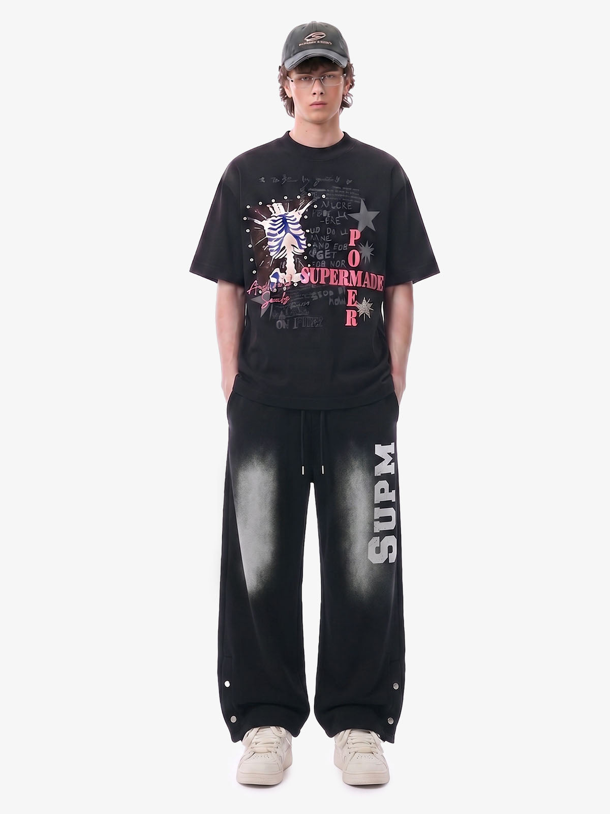 French Terry Distressed Gradient Drawstring Wide Leg Pants
