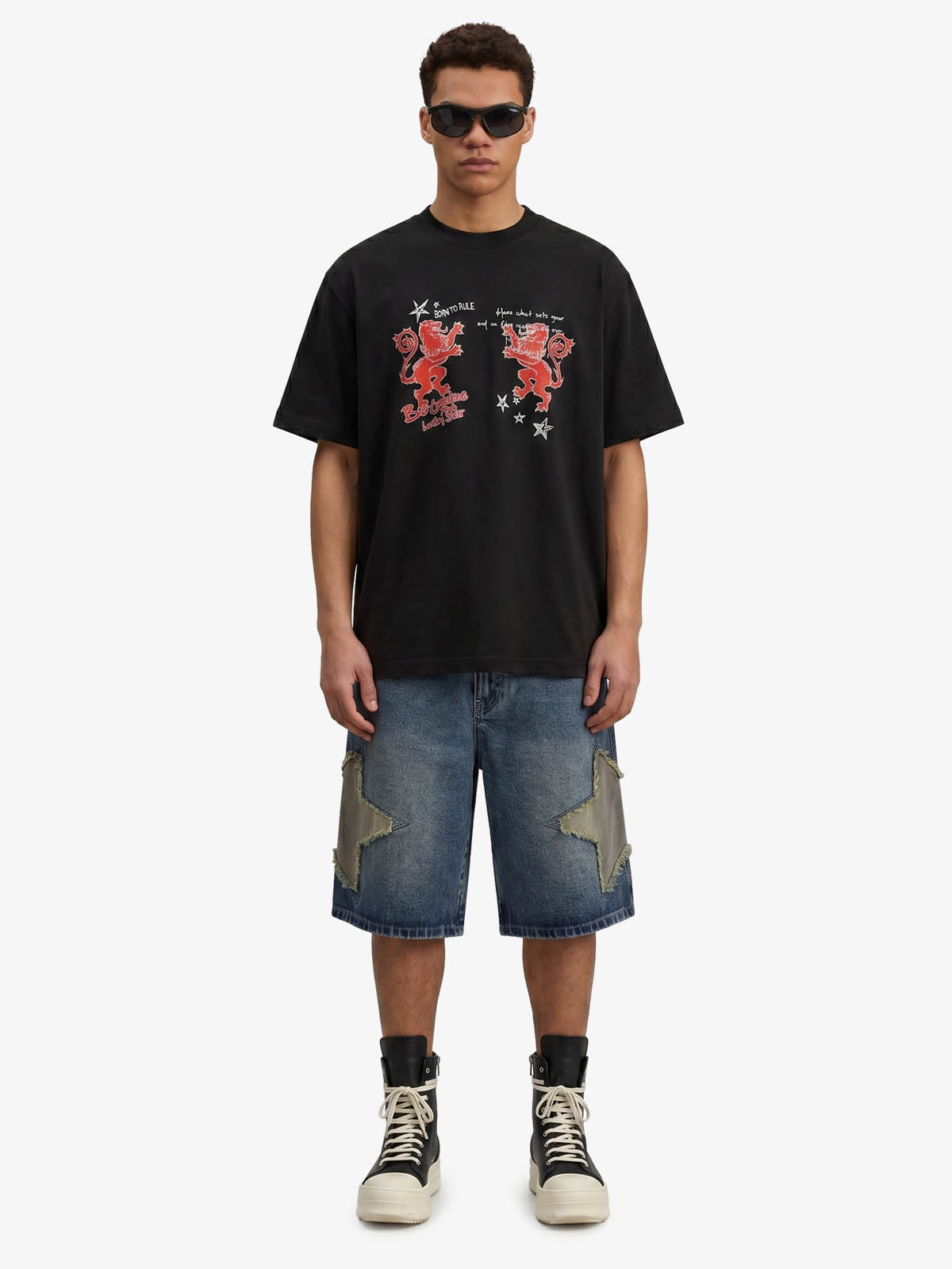 Heraldic Lion Acid-Wash Jersey T-Shirt 