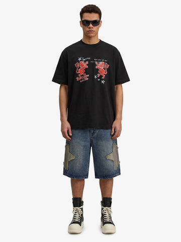 Heraldic Lion Acid-Wash Jersey T-Shirt 