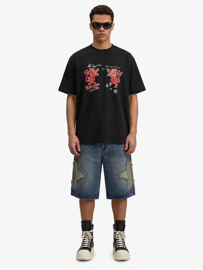 Heraldic Lion Acid-Wash Jersey T-Shirt 