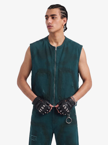 Airbrush Print Sleeveless Vest & Straight Leg Jeans Set