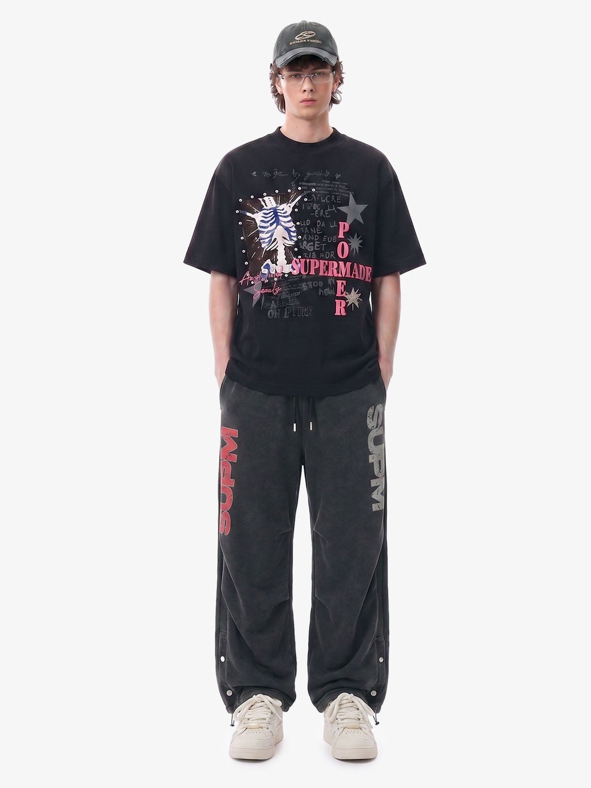 Street Washed Mottled Rivet Letter Print Baggy Sweatpants