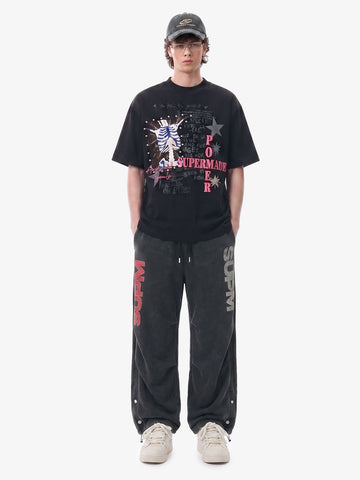 Street Washed Mottled Rivet Letter Print Baggy Sweatpants
