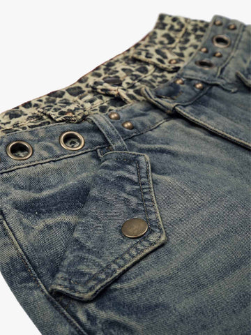 Y2K Double Waistband Leopard Print Wide Leg Jeans