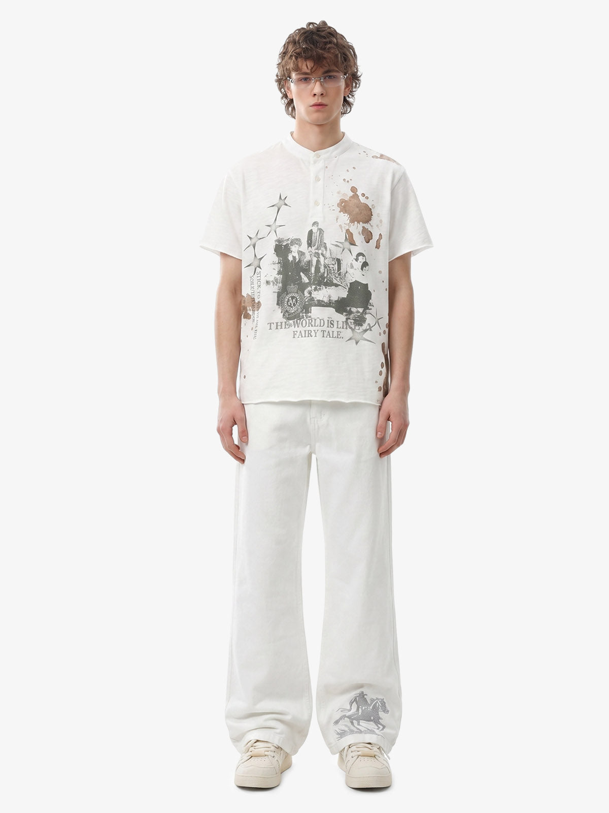 Fairy Tale Grunge Band Collar Henley T-Shirt
