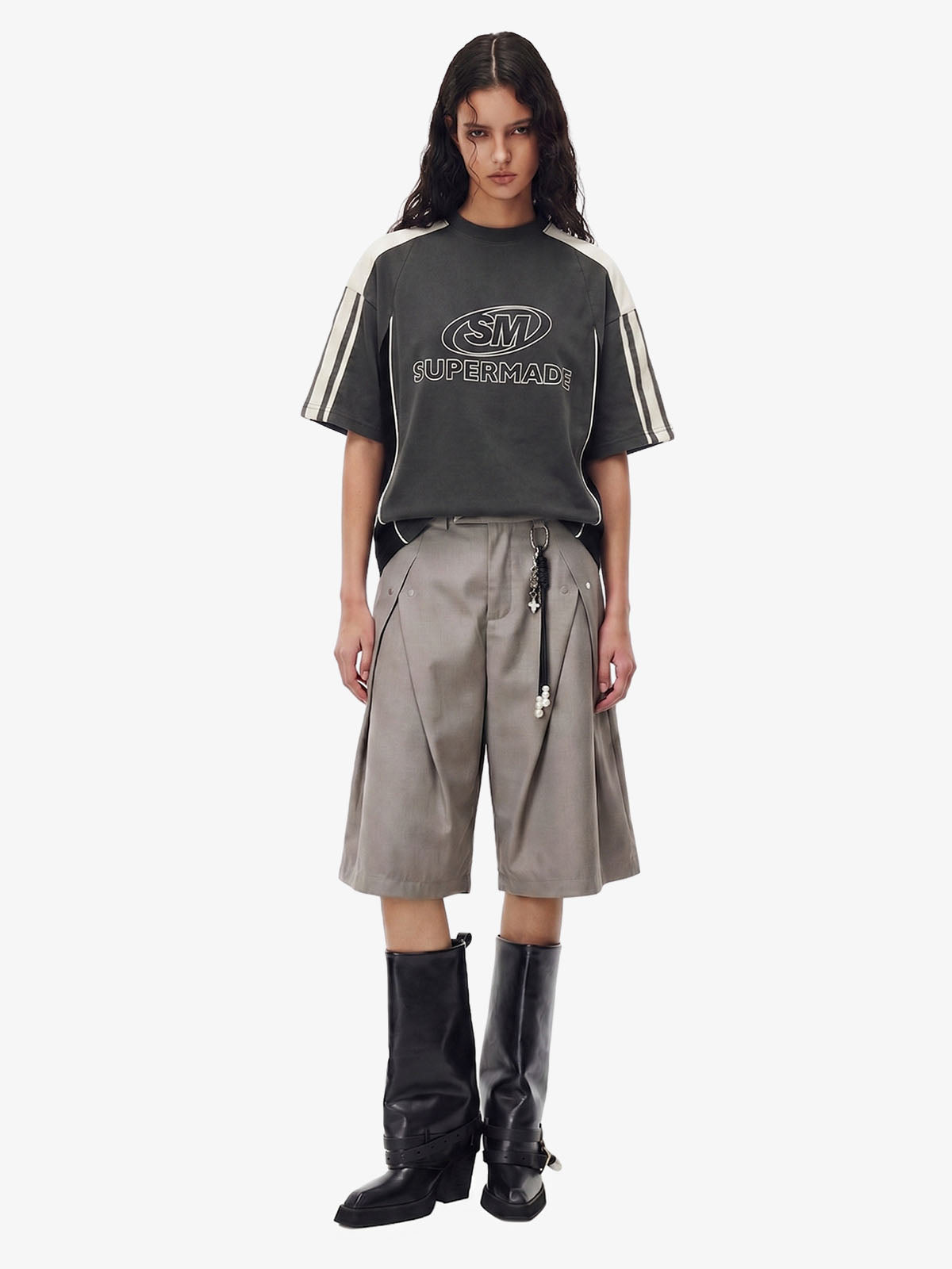 Color-Blocked Strip Racing T-shirt - 2076