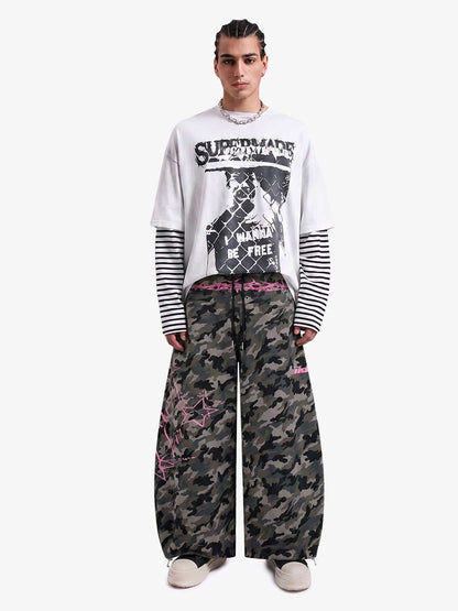 Y2K Camo Pink Print Barrel Sweatpants 