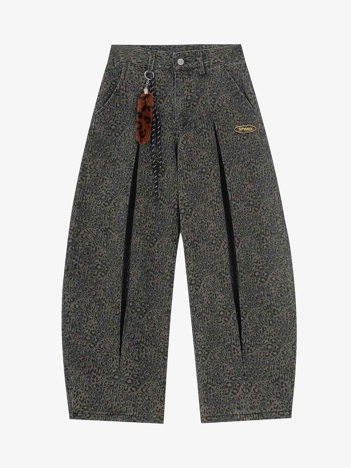 Leopard Pleated Wide Leg Denim Barrel Jeans