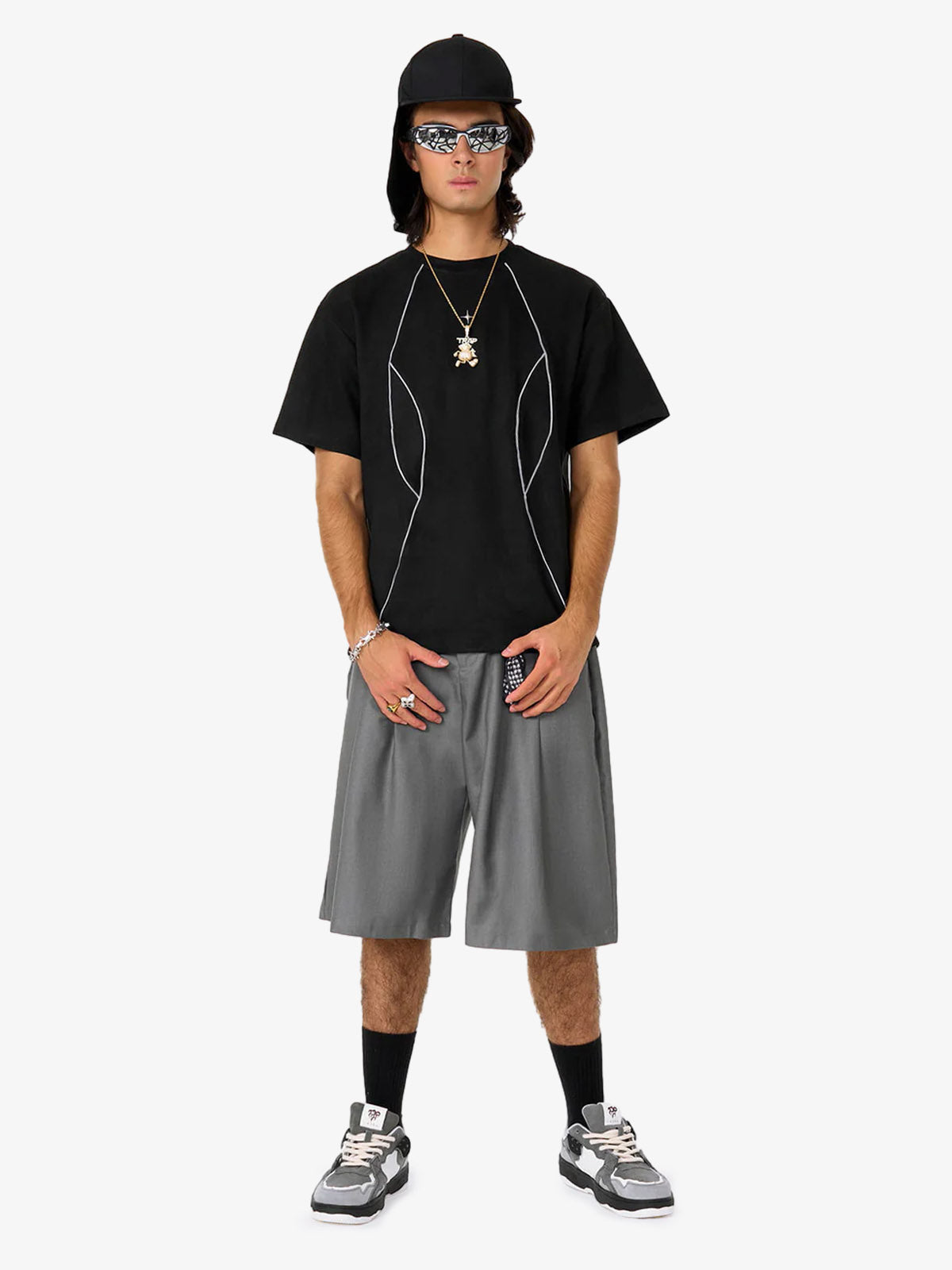 Functional Deconstructed Split Short-Sleeved T-Shirt - 2437