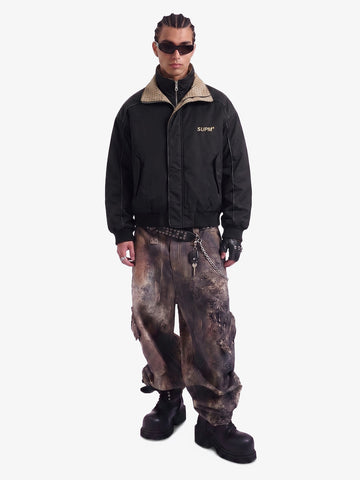 Retro Layered Look Plaid Collar Padded Jacket - 2579