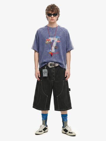 Vintage Washed Number 7 Badge Graphic T-Shirt