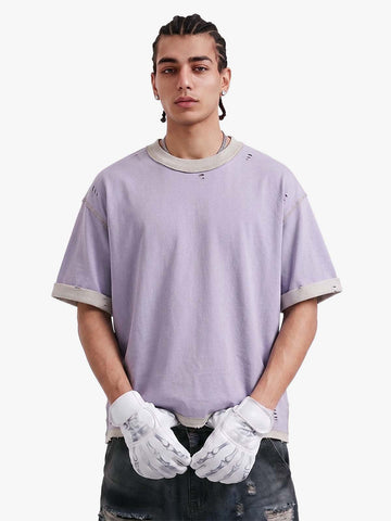 "OK" Patch Color-Block Ripped Reversible T-Shirt