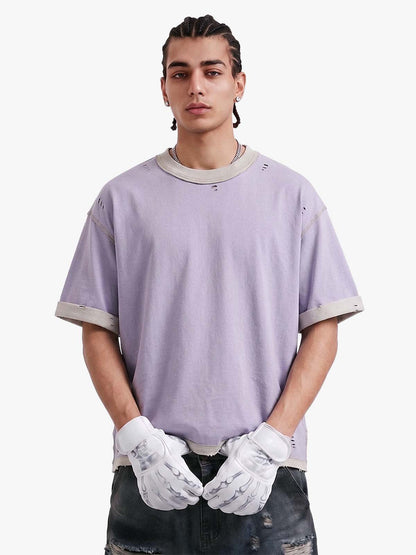 "OK" Patch Color-Block Ripped Reversible T-Shirt