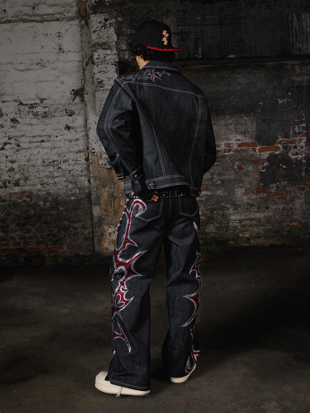 Tribal Rhinestone Graphic Wide Leg Jeans