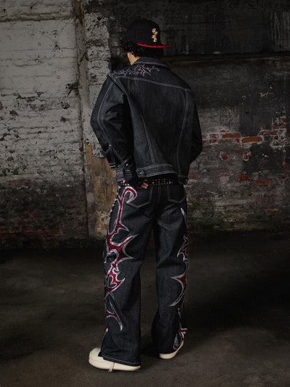 Tribal Rhinestone Graphic Wide Leg Jeans