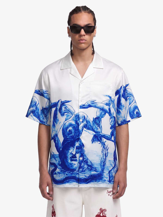 Blue Sketch Mythological Cuban Shirt