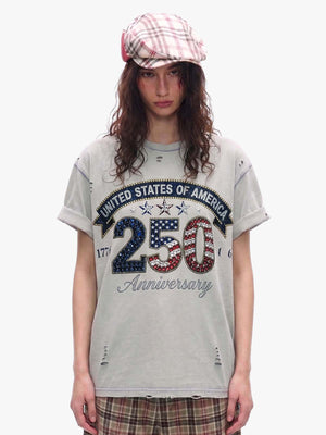 Rhinestone 250 Ripped Washed T-Shirt
