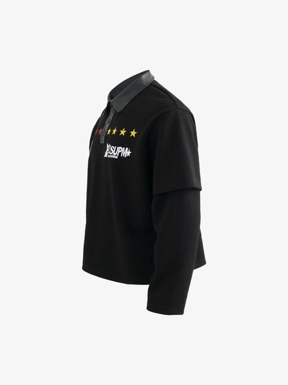Motorcycle Style Lapel Polo Long Sleeve T-Shirt 