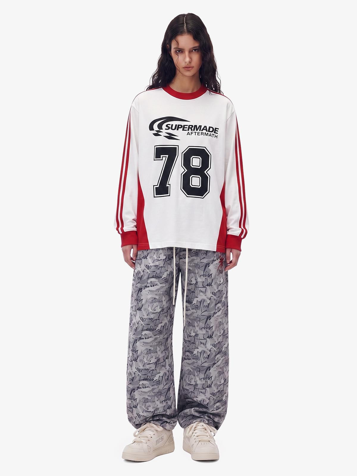 Jersey Digital Print Colorblock Long-Sleeved T-Shirt