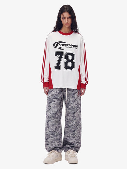 Jersey Digital Print Colorblock Long-Sleeved T-Shirt