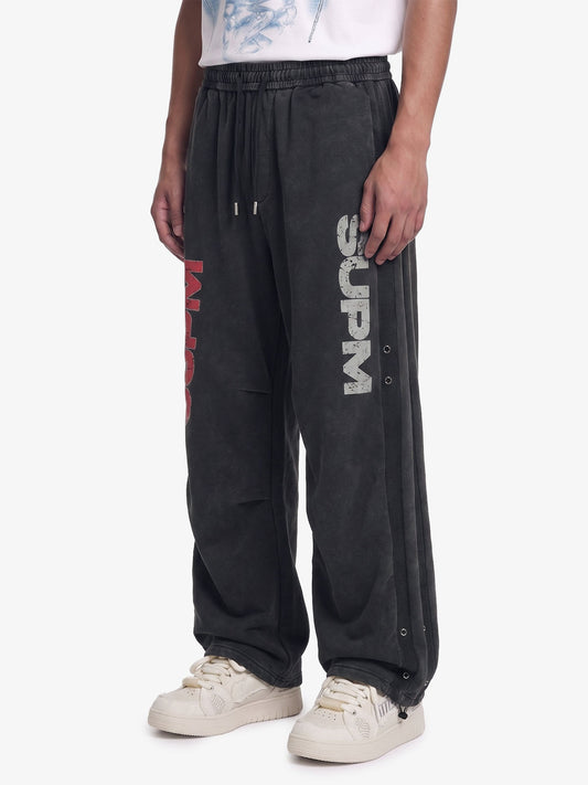 Street Washed Mottled Rivet Letter Print Baggy Sweatpants