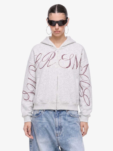 Street Hip-Hop Rhinestone Cropped Zip Up Hoodie