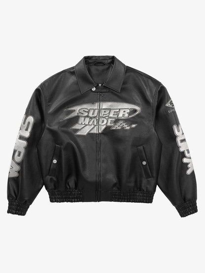 Faux Leather Vintage Street Black Air Jacket - 1821 