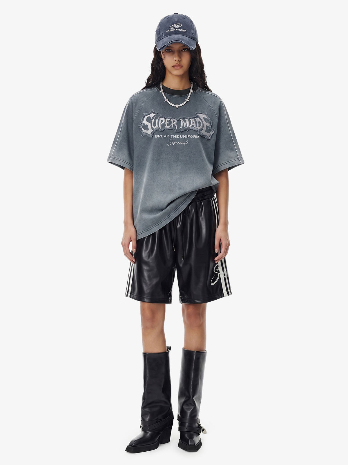 Striped Racing Faux-Leather Shorts 