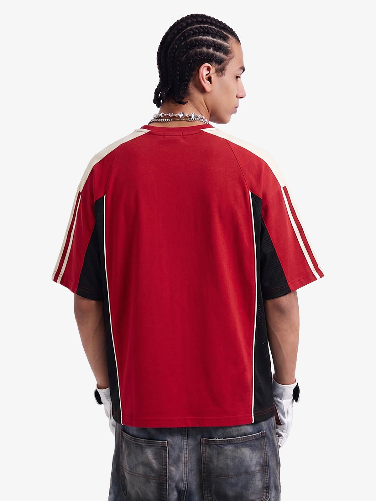 Color-Blocked Strip Racing T-shirt - 2076