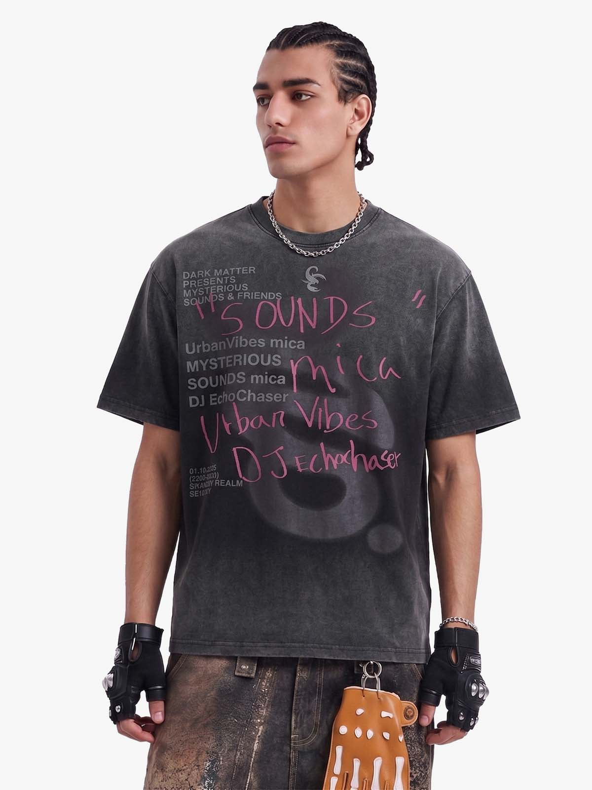 Washed Graffiti Text Print Spray Effect T-Shirt - 2614