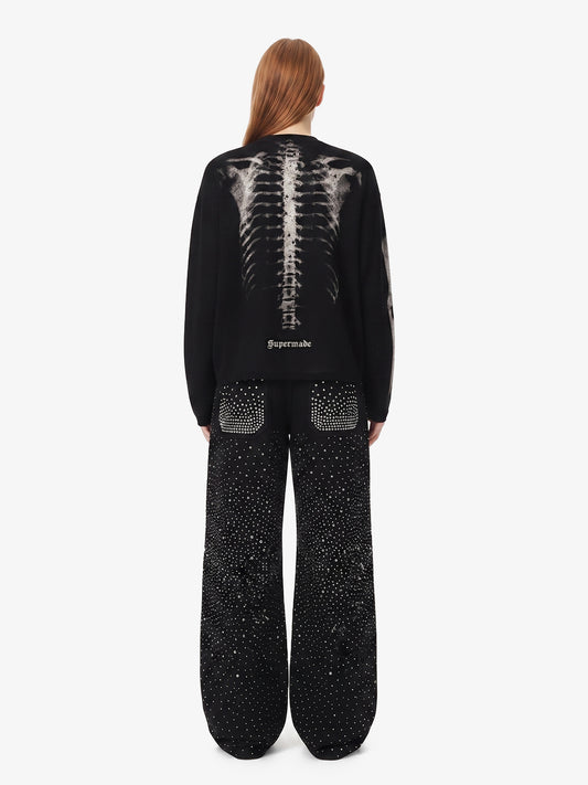 Skeleton Graphic Waffle Sweatshirt - 2495