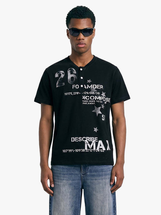 Vintage Coordinate Graphic Henley T-Shirt